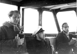 Tony Iveson, Ian Smith, John Palmer, aboard Gwynreta, Kristiansand, Norway ca 1950
