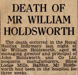 William Holdsworth, Announcement of his death, 1969