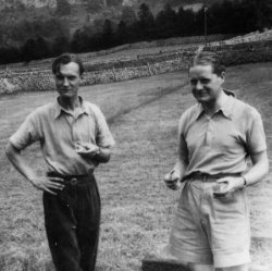 David Stutchbury and Bill Holdsworth, Taking a break while hay-making, Scargill, Kettlewell, 1946