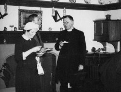 Eric Treacy, MBE, Archdeacon of Halifax, Kirsten Holdsworth's Christening Party, at Scargill, 1953