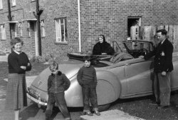 Aileen, Johnny, Sarah, and Peter Woodward, and the Bentley BCP555. 1956