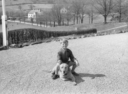 Michael Holdsworth and Flip on the drive at Scargill House, Kettlewell 1953