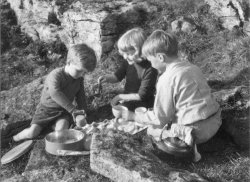 Howard, Ingrid and Michael Holdsworth, A tea-party above Scargill, Kettlewell 1953