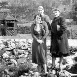 M. Cooper, Bill Holdsworth, Lady Payne-Galwey at Scargill, 1938