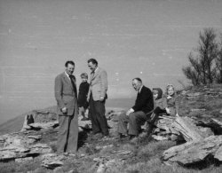 Phillip Woodger, Michael Holdsworth, Mr. Goodall, Brian Johnston, Howard Holdsworth, Ingrid Holdsworth, at Scargill House, Kettlewell, 1953