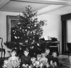 Holdsworth children. Christmas 1955 at Scargill