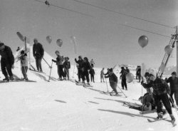 Children at the top of Carmenna Ski Lift, Arosa, Switzerland, 1956