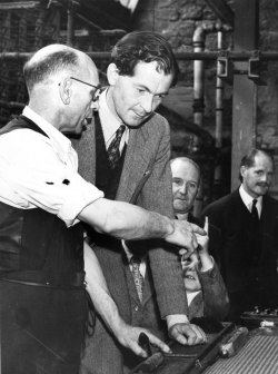 Maurice Macmillan, MP, on official visit to John Holdsworth & Co Ltd, Aug 13, 1956