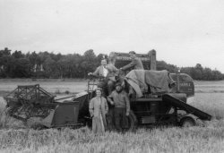 Paddy and Joe Laycock with Luke and Paddy, combining at Bellinter, 1956